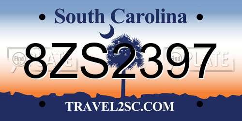 8ZS2397 South Carolina License Plate