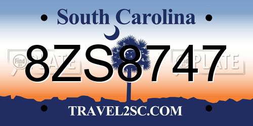 8ZS8747 South Carolina License Plate
