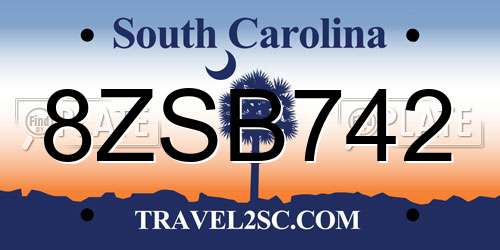 8ZSB742 South Carolina License Plate