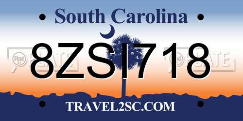 8ZSI718 South Carolina License Plate