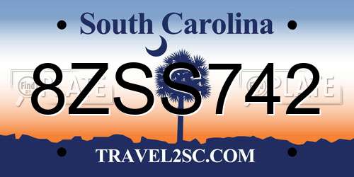 8ZSS742 South Carolina License Plate