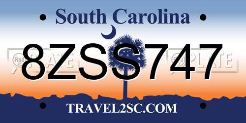 8ZSS747 South Carolina License Plate