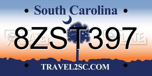 8ZST397 South Carolina License Plate