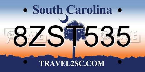 8ZST535 South Carolina License Plate