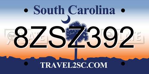 8ZSZ392 South Carolina License Plate
