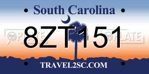 8ZT151 South Carolina License Plate