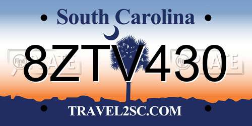 8ZTV430 South Carolina License Plate