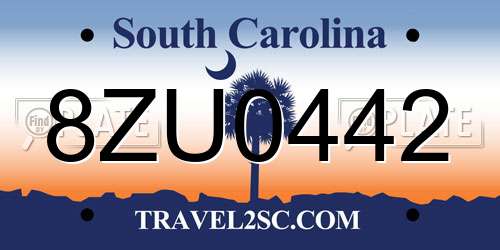 8ZU0442 South Carolina License Plate