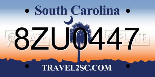 8ZU0447 South Carolina License Plate