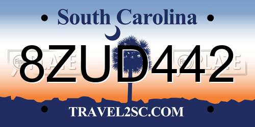 8ZUD442 South Carolina License Plate