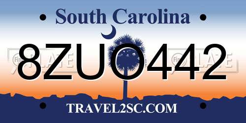 8ZUO442 South Carolina License Plate