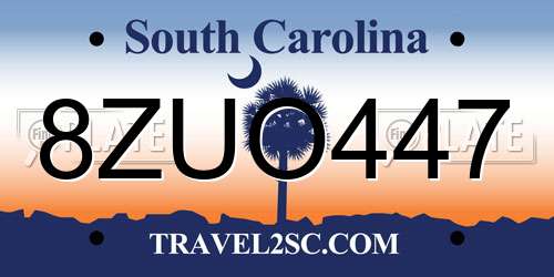 8ZUO447 South Carolina License Plate