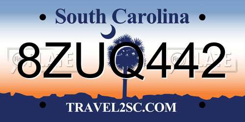8ZUQ442 South Carolina License Plate