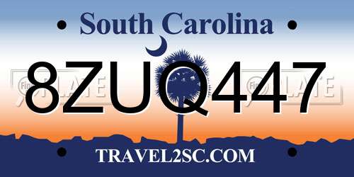 8ZUQ447 South Carolina License Plate