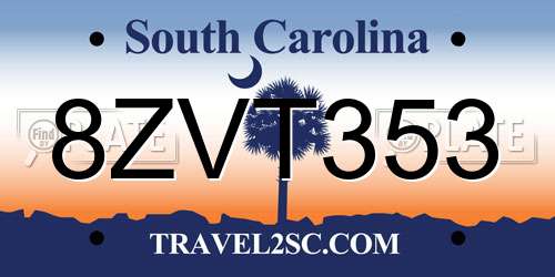 8ZVT353 South Carolina License Plate