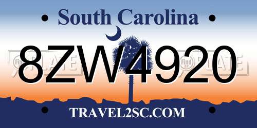 8ZW4920 South Carolina License Plate