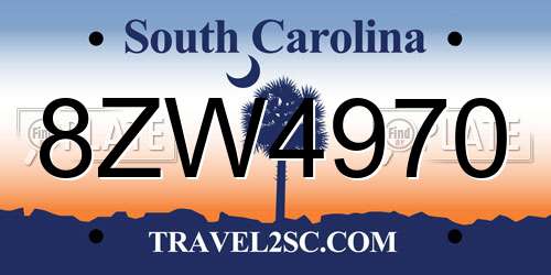 8ZW4970 South Carolina License Plate