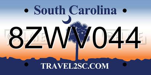 8ZWV044 South Carolina License Plate