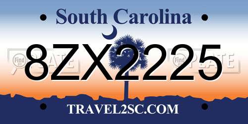 8ZX2225 South Carolina License Plate