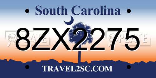 8ZX2275 South Carolina License Plate