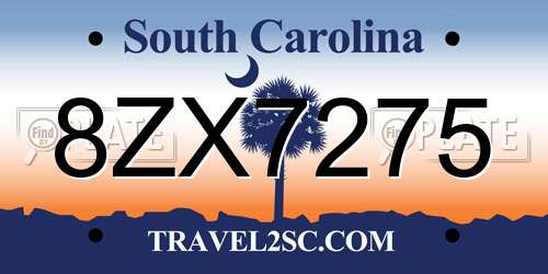 8ZX7275 South Carolina License Plate