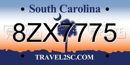 8ZX7775 South Carolina License Plate