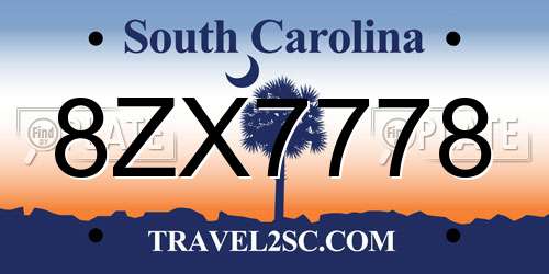 8ZX7778 South Carolina License Plate