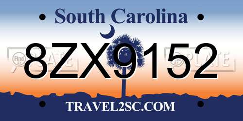8ZX9152 South Carolina License Plate