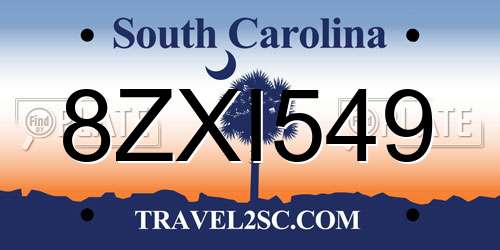8ZXI549 South Carolina License Plate