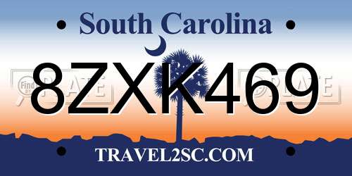 8ZXK469 South Carolina License Plate
