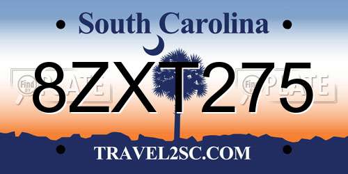 8ZXT275 South Carolina License Plate