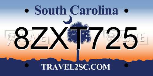 8ZXT725 South Carolina License Plate