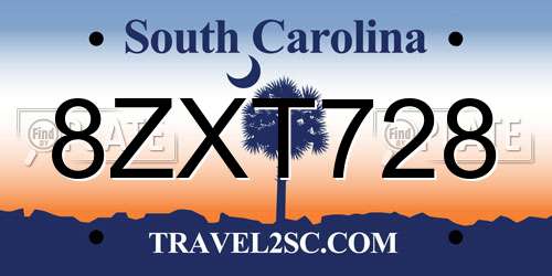 8ZXT728 South Carolina License Plate