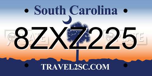 8ZXZ225 South Carolina License Plate