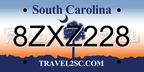 8ZXZ228 South Carolina License Plate