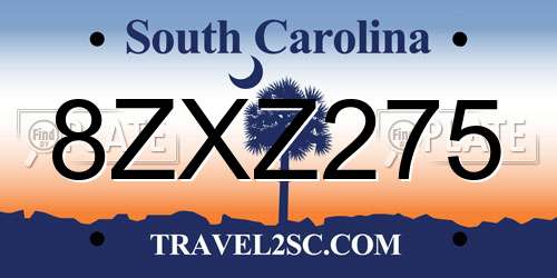 8ZXZ275 South Carolina License Plate