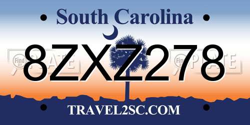8ZXZ278 South Carolina License Plate