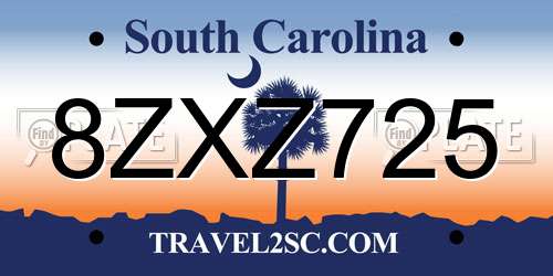 8ZXZ725 South Carolina License Plate