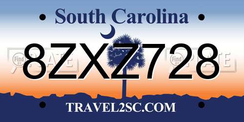 8ZXZ728 South Carolina License Plate