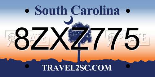 8ZXZ775 South Carolina License Plate