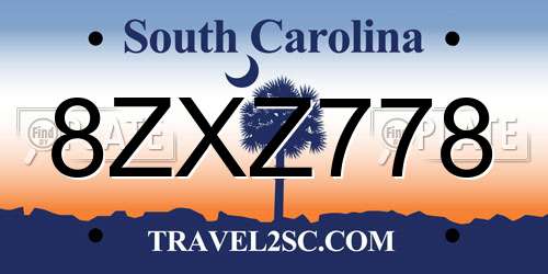 8ZXZ778 South Carolina License Plate