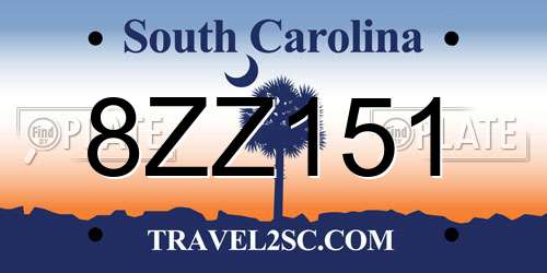 8ZZ151 South Carolina License Plate