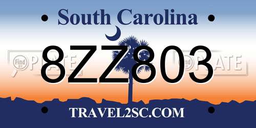 8ZZ803 South Carolina License Plate