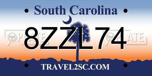8ZZL74 South Carolina License Plate