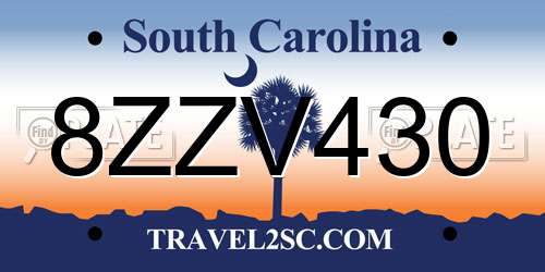 8ZZV430 South Carolina License Plate