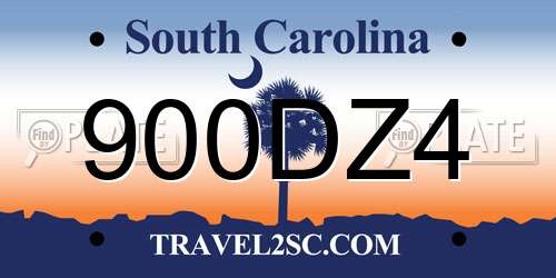 900DZ4 South Carolina License Plate