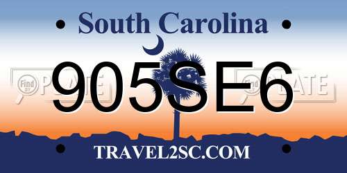 905SE6 South Carolina License Plate
