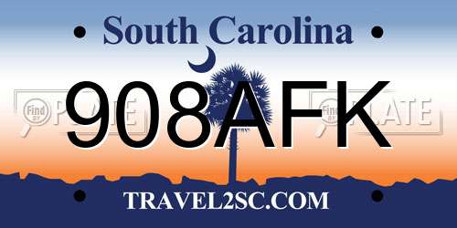908AFK South Carolina License Plate