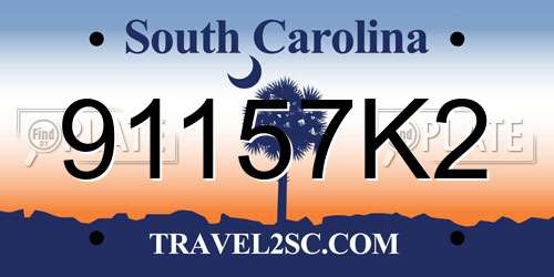 91157K2 South Carolina License Plate