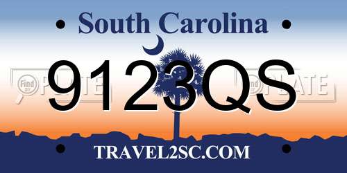 9123QS South Carolina License Plate